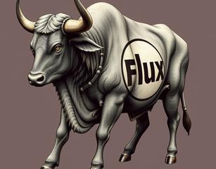 A Big Bull 3/4 View With The Flux Symbol On Its Side.