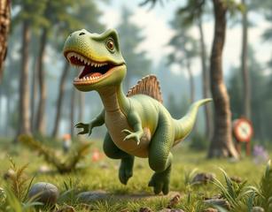 A Cute Dinosaur Run In Wild Green Forest Movie Scene