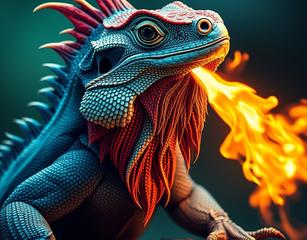 Majestic Bearded Dragon With Highlights Of Blue Green And Red. He Will Be Breathing Fire While Showing His Strength