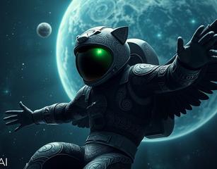 Imagine A Majestic Palenque Mayan Astronaut, Soaring Through The Cosmos Like A Celestial Eagle. Their Sleek, Obsidian-Black Spacesuit Is Adorned With Intricate, Swirling Patterns That Evoke The Mystical Energies Of The Ancient Mayan Cosmos. The Suit's Helmet Is Shaped Like A Jaguar's Head, With Glowing, Emerald-Green Eyes That Pierce The Void.