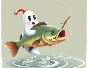 Animated Catfish Being Caught By Ghostie On A Fishing Pole