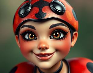 Smiling Ladybug With Makeup, 3d Art Style, With Almost Girl Face