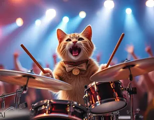 Happy Cat Drumming, Massive Rock Concert Scene