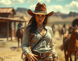 A Wild Wild West Scene With A Sexy Looking Cowgirl