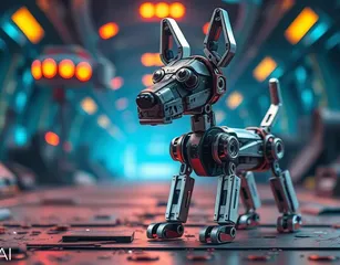 A Cute Metal Dog Made Out Of Mecano, With A Futuristic Scenery