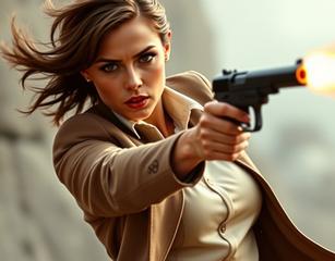 A Female Spy Performing The Signature Action From The James Bond 007 Movies.