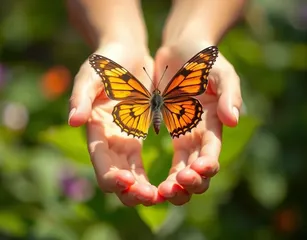 Butterfly Flapping Wings In Hands