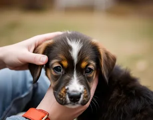 A Person Stroking A Puppy