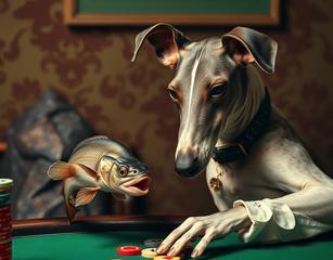 A Whippet Playing Poker With A Fish