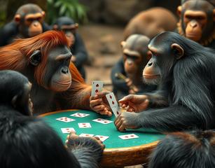 An Orangutan And A Chimpanzee Are Playing Cards In The Zoo And The Other Animals Are Watching Their Game