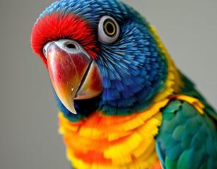 A Close Up Portrait Of A Rainbow Lorikeet With A Surprised Expression.  He Just Pooped On A Coffee Can And Some Splashed Back Onto Him.  He Does Not Know What To Do With Himself.