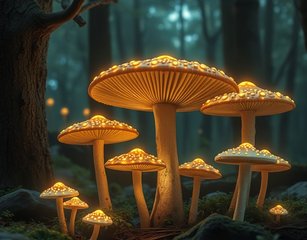 Enchanted Forest With Glowing Mushrooms