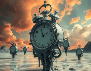 Surreal Dreamscape With Melting Clocks