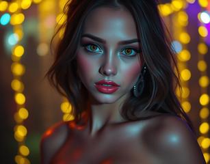 Realistic Beautiful Girl With Shining Eyes, The Theme Is Endless Party Night