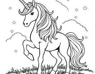 Coloring Book Page Of A Unicorn.