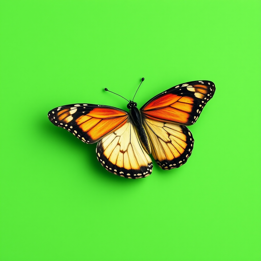 solid green background with butterfly