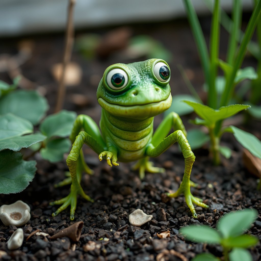 green garden creature with legs