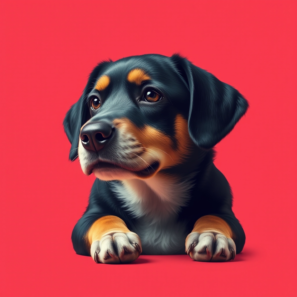 pastel red background with dog