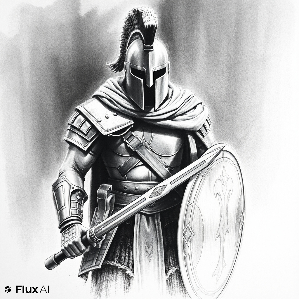 Charcoal drawing spartan soldier